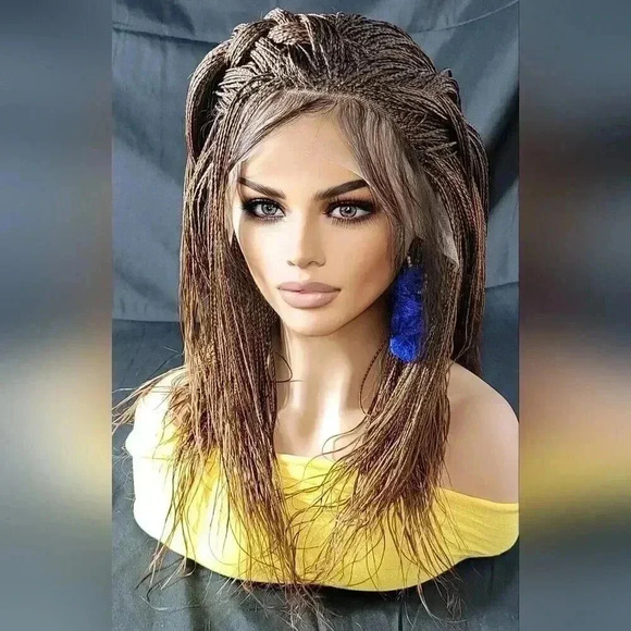 Handmade Auburn Ombre Braided Lace Wig Micro millions braids, medium. YASSINE - Picture 5 of 15